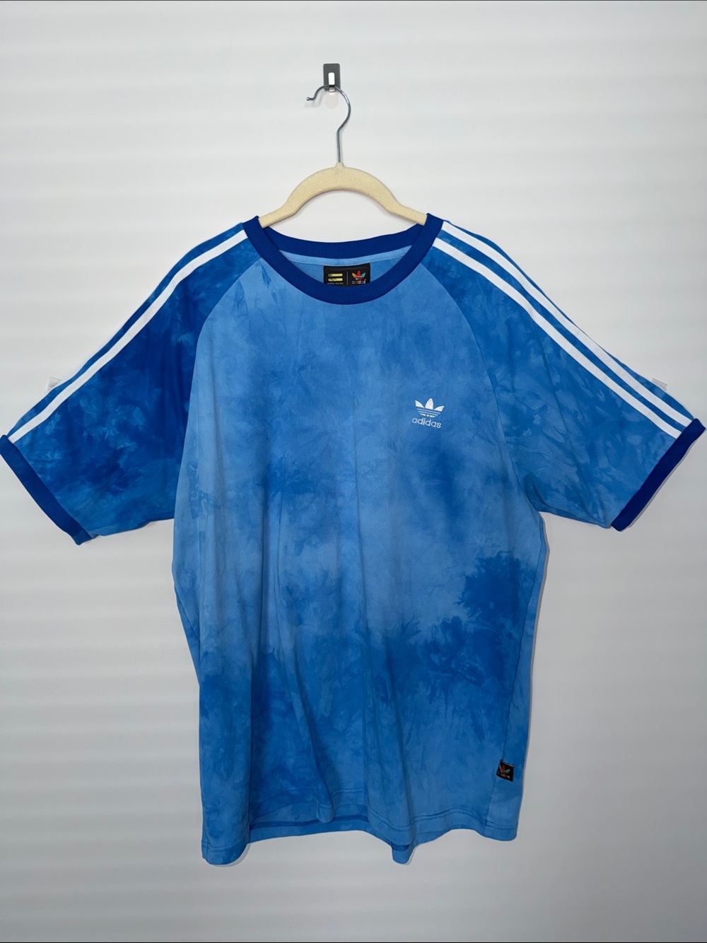 adidas Blue Tie-Dye 3-Stripe Short Sleeve Crew Tee